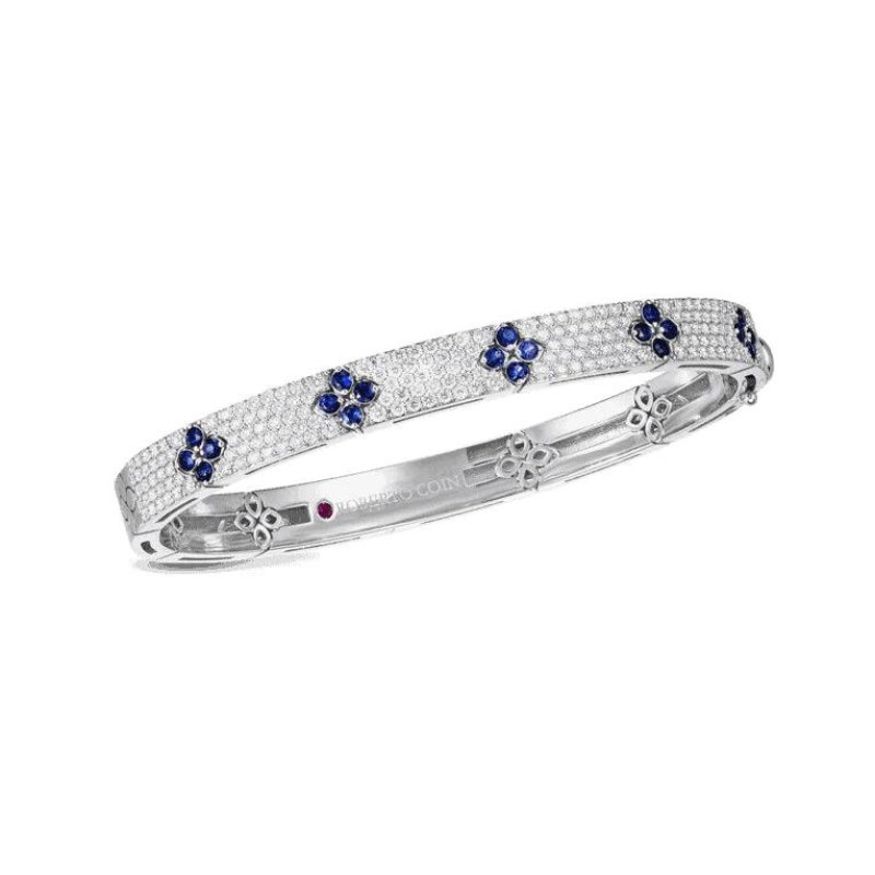 Roberto Coin 18K Love In Verona Pave Diamond & Blue Sapphire Bangle