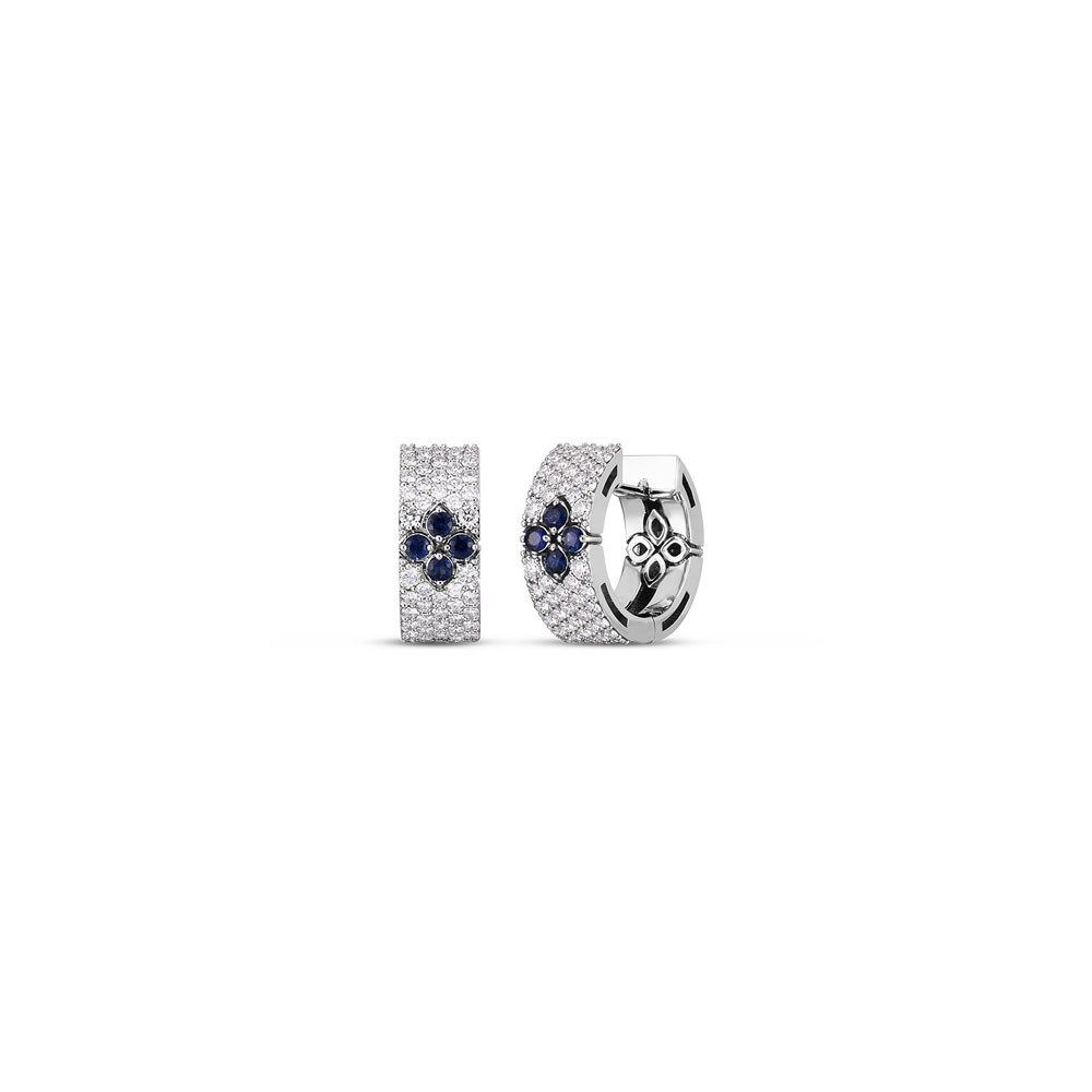 Roberto Coin 18K Love In Verona Pave Diamond & Blue Sapphire 15Mm Snap Hoop Earring