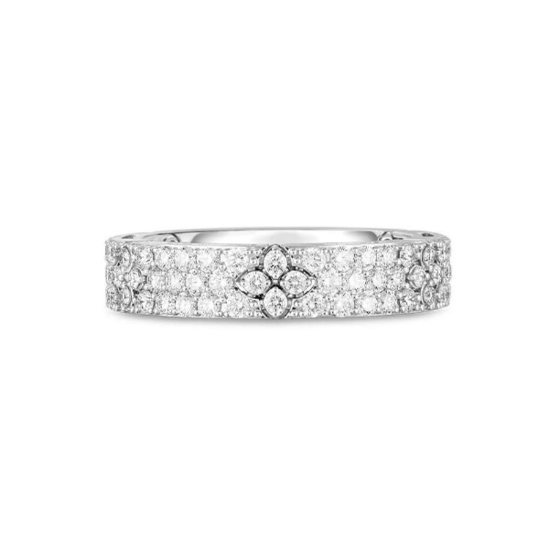 Roberto Coin 18K white gold rhodium plated Love In Verona diamond ring with round diamonds weighing 1.10 carats total weight, 4.5mm wide