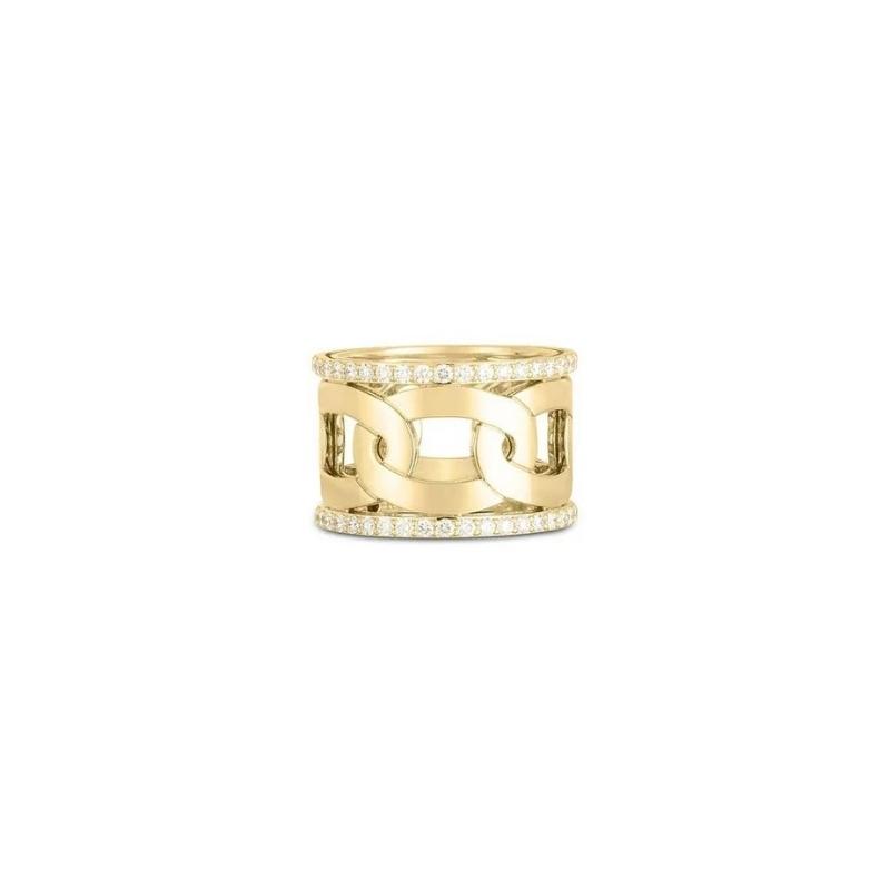 Roberto Coin 18K Yellow Gold Navarra Wide Band With Diamonds Fashion Ring