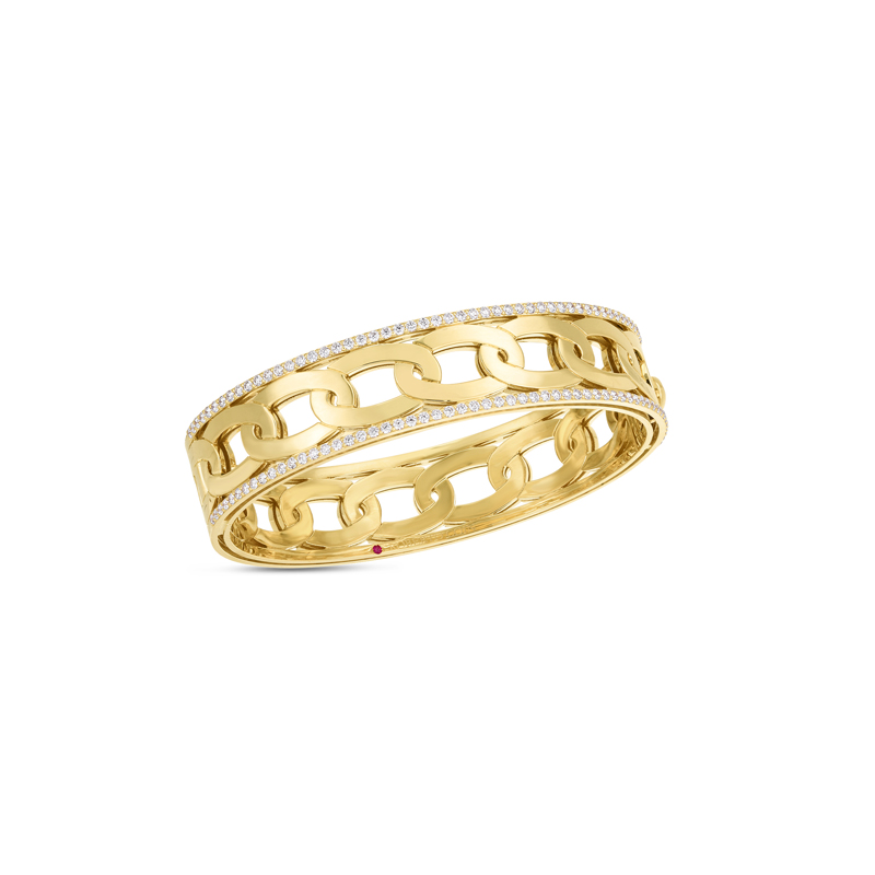 Roberto Coin 18K Yellow Gold Navarra Wide Bangle With Diamonds