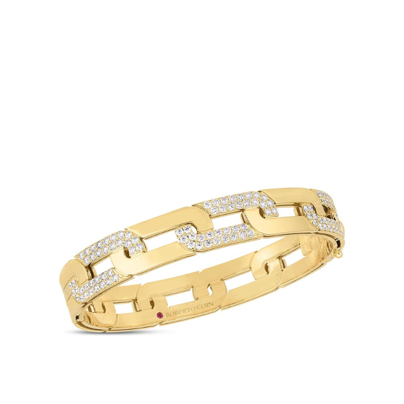 Roberto Coin 18K Yellow Gold Navarra Wide Diamond Bangle