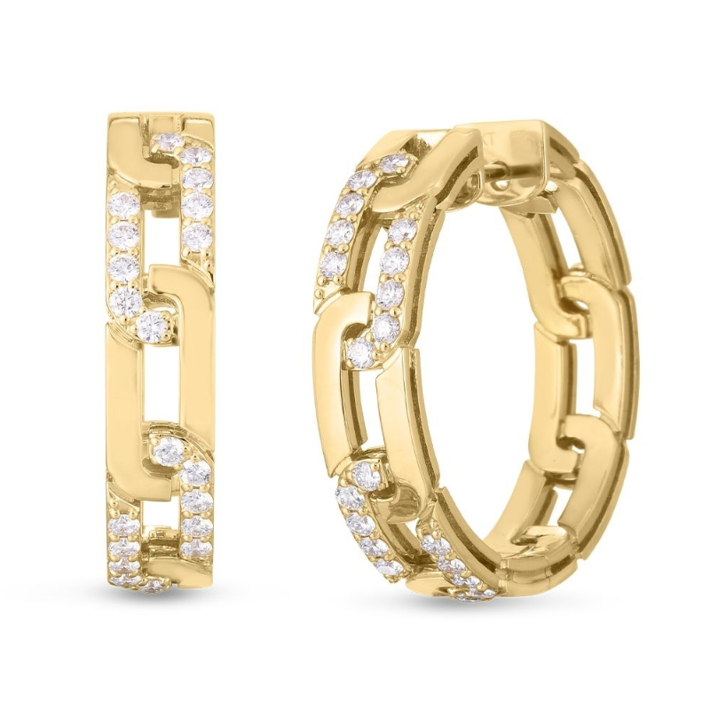 Roberto Coin 18K Yellow Gold Navarra Diamond Hoops Earrings