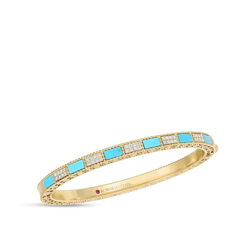 Roberto Coin 18K Yellow Gold Art Deco Diamond And Turquoise Bangle Bracelet