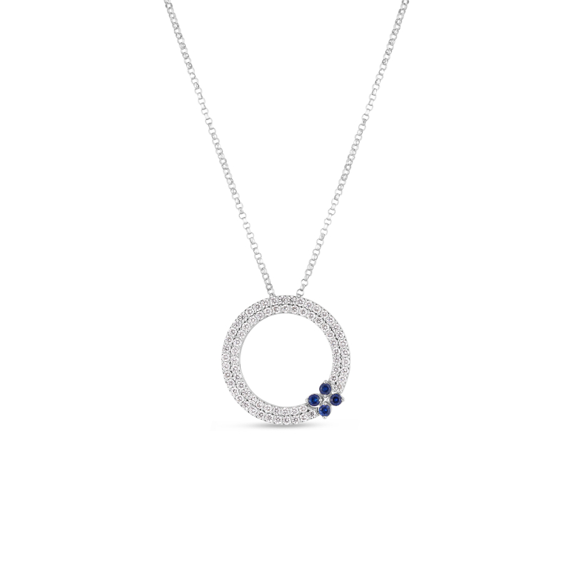 Roberto Coin 18K White Gold Rhodium Plated Love In Verona Diamond And Sapphire Pendant