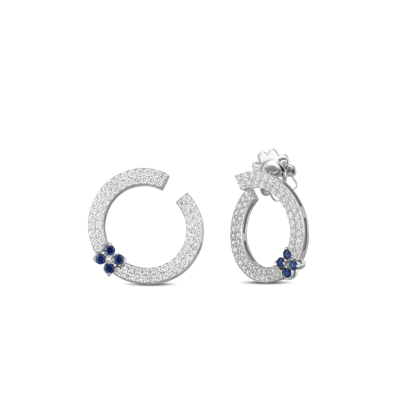 Roberto Coin 18K White Gold Rhodium Plated Love In Verona Diamond And Sapphire Forward Facing Hoop Earrings
