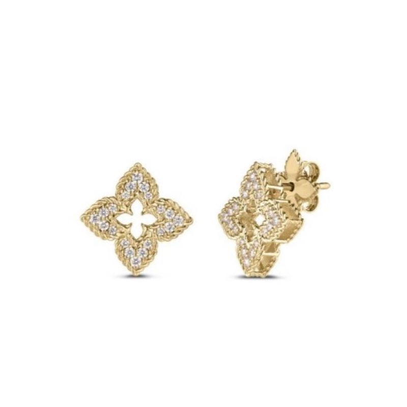 Roberto Coin 18K Yellow Gold Venetian Princess Diamond Flower Stud Earrings