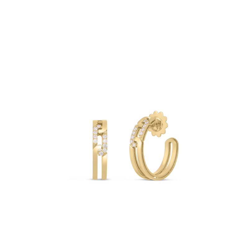 Roberto Coin 18K Yellow Gold Navarra Diamond Open Back Hoop Earrings