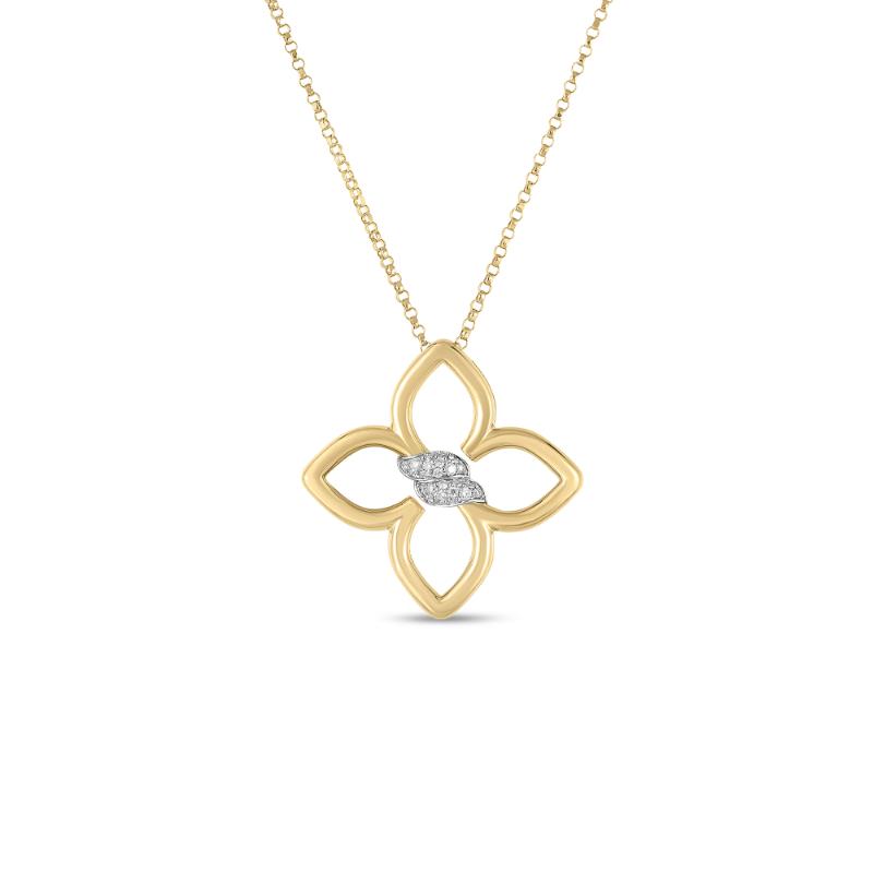Roberto Coin 18K Yellow And White Rhodium Plated Gold Cialoma Small Diamond Flower Pendant