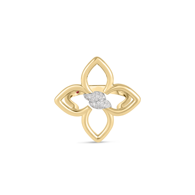 Roberto Coin 18K Yellow And White Rhodium Plated Gold Cialoma Small Diamond Flower Ring