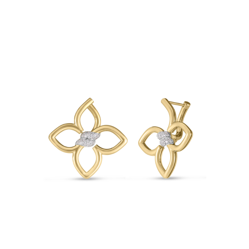 Roberto Coin 18K Yellow And White Rhodium Plated Cialoma Small Diamond Flower Earrings