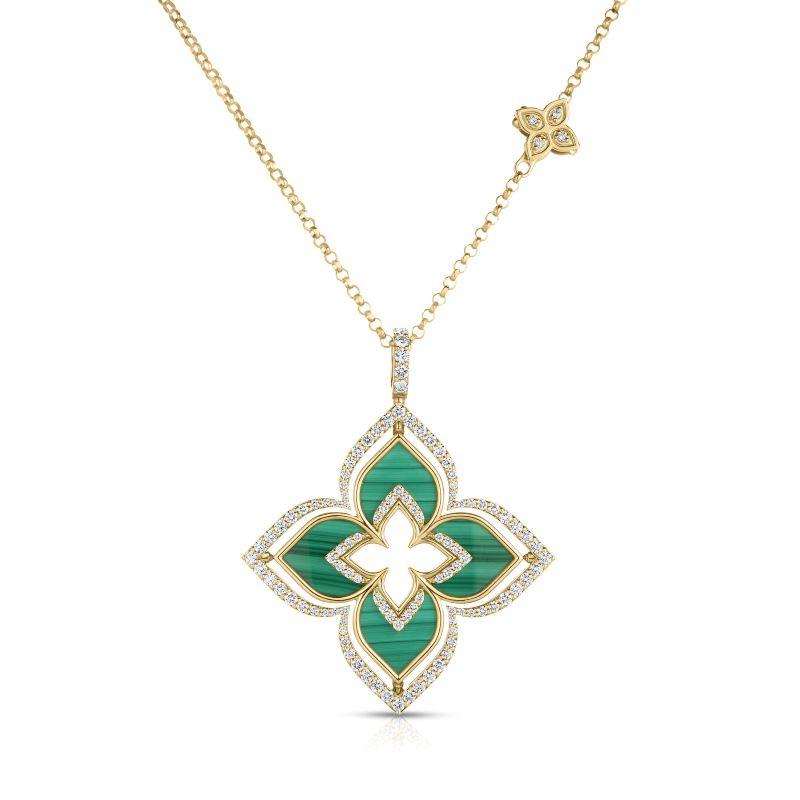 Roberto Coin 18K Yellow Gold Venetian Princess Pirouette Reversible Diamond And Malachite Large Flower Pendant Necklace