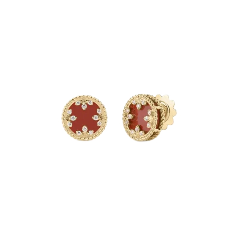 Roberto Coin 18K Yellow Gold Venetian Medallions Small Diamond And Red Agate Stud Earrings