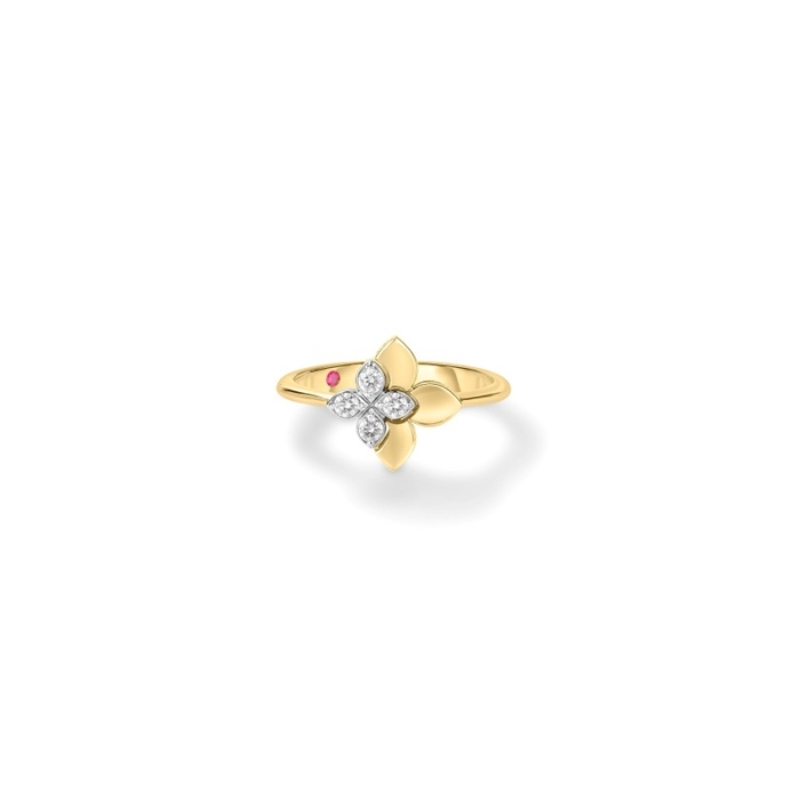 Roberto Coin 18K Yellow Gold And 18K White Gold Love In Verona Flower Ring