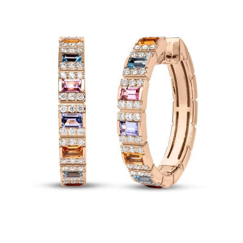 Roberto Coin 18K Rose Gold Obelisco Color Multi Stone Hoop Earrings