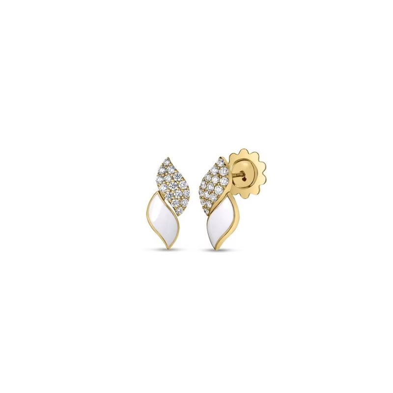 Roberto Coin 18K Yellow Gold San Marco Diamond And White Enamel Small Stud Earrings
