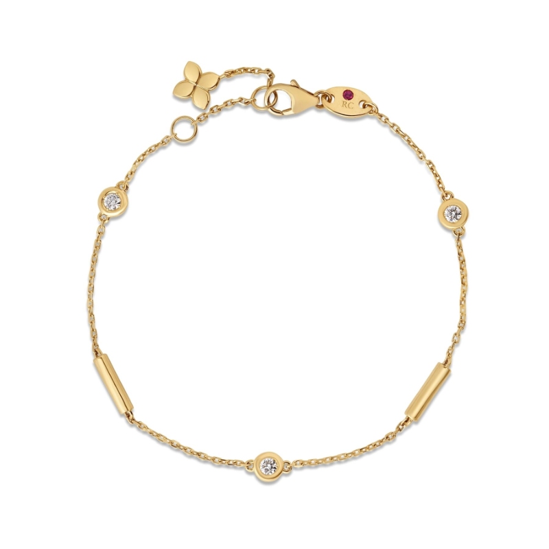 Roberto Coin 18K Yellow Gold Diamonds By The Inch Bar And Bezel Station Bracelet