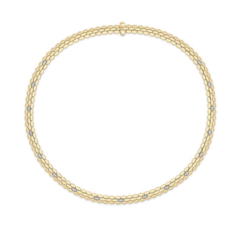 Roberto Coin  18K Yellow Gold And 18K White Gold Cobra Classic Diamond And White Enamel Narrow Collar Necklace