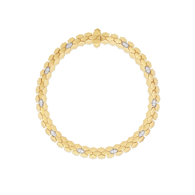 Roberto Coin 18K Yellow Gold And 18K White Gold Cobra Classic Narrow Diamond Station Bracelet