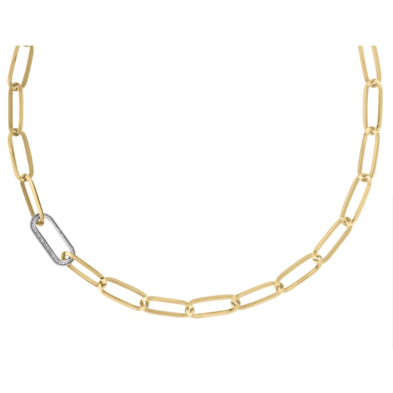 Roberto Coin 18K Yellow And White Rhodium Plated Gold Designer Gold Single Diamond Link Necklace