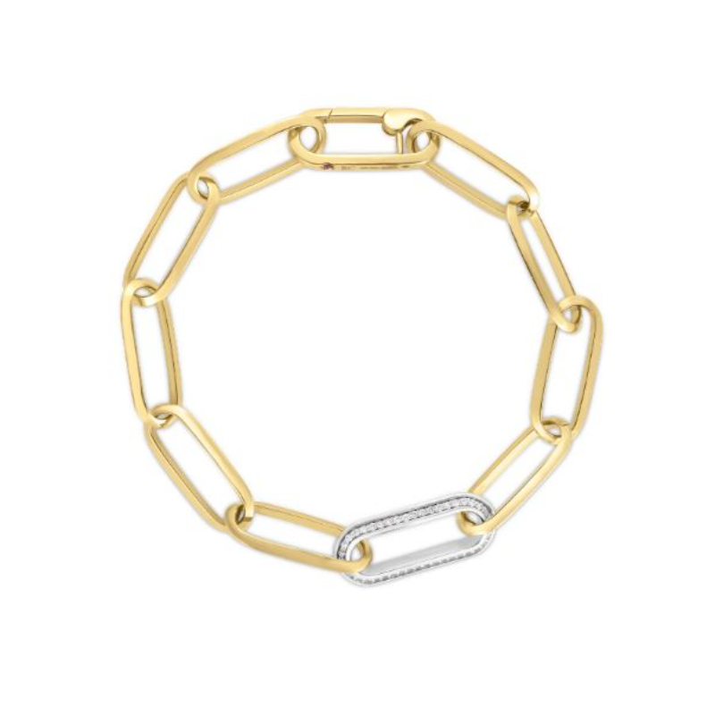 Roberto Coin 18K Yellow And White Rhodium Plated Gold  Designer Gold Single Diamond Link Bracelet