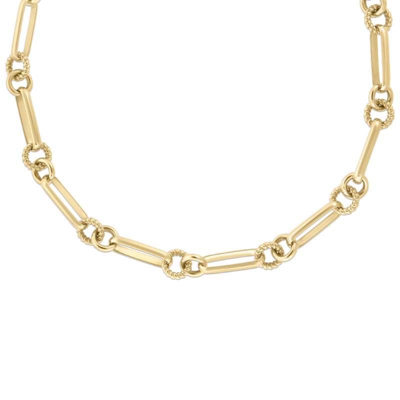 Roberto Coin 18K Yellow Gold Designer Gold Classic Oval And Polished/Fluted Round Link Chain Necklace