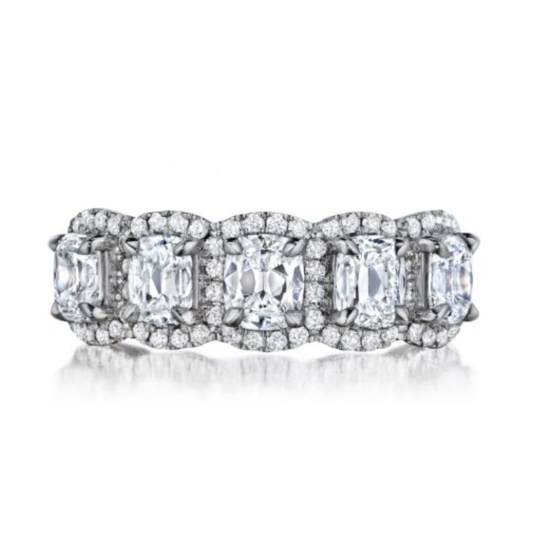 Henri Daussi 18K White Gold 5 Stone Halo Band