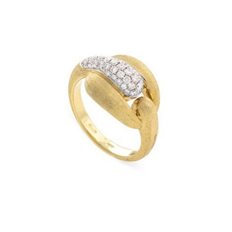 Marco Bicego 18K yellow and white gold Lucia diamond link ring with round diamonds weighing 0.42 carat total weight, SZ 7