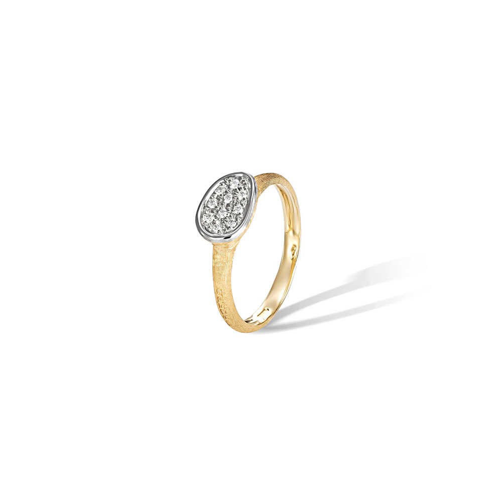 Marco Bicego 18k yellow gold Lunaria petite East West ring with round diamonds weighing 0.09 carat total weight, size 7