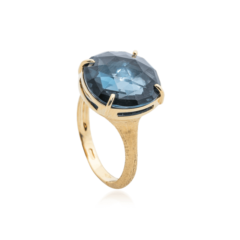 Marco Bicego 18k yellow gold Alta round cushion London blue topaz ring, size 7