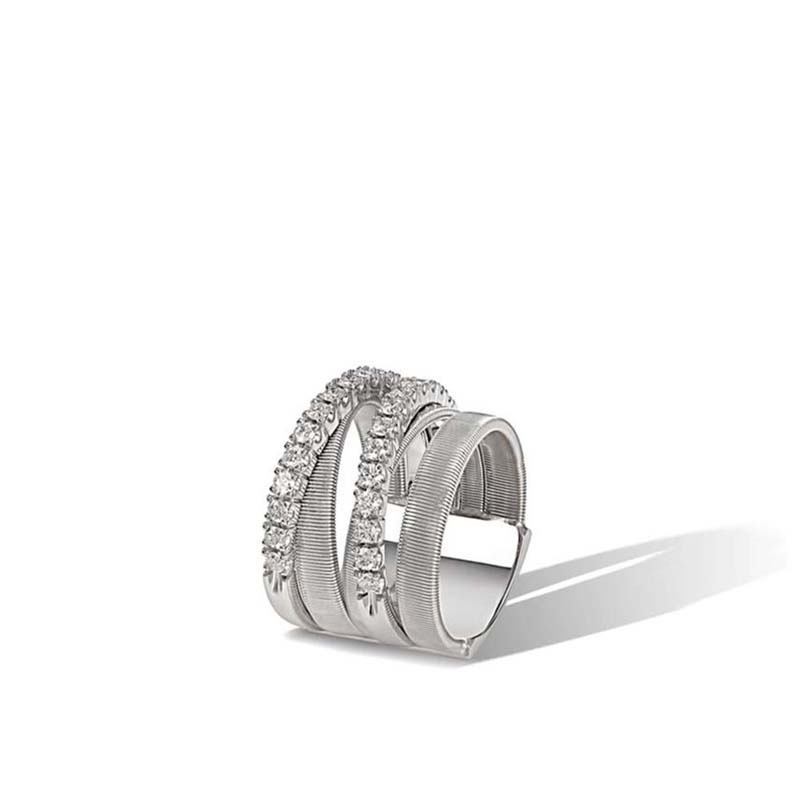 Marco Bicego 18K white gold Masai 5 strand diamond ring with diamonds weighing 0.78 carat total weight, SZ 7.5