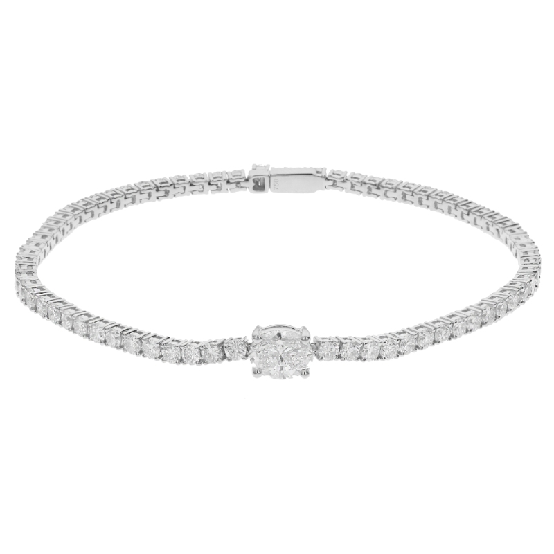 18K White Gold Rhodium Plated Diamond Straight Line Bracelet