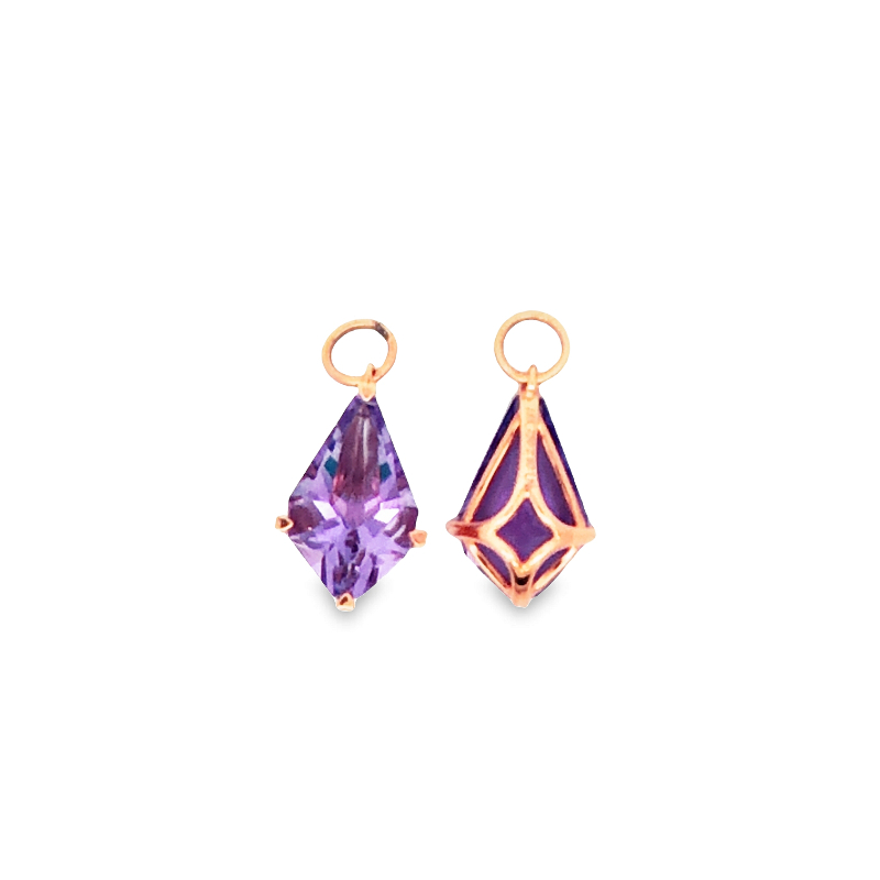 Lisa Nik 18k rose gold Rocks kite shaped amethyst detachable ear drops