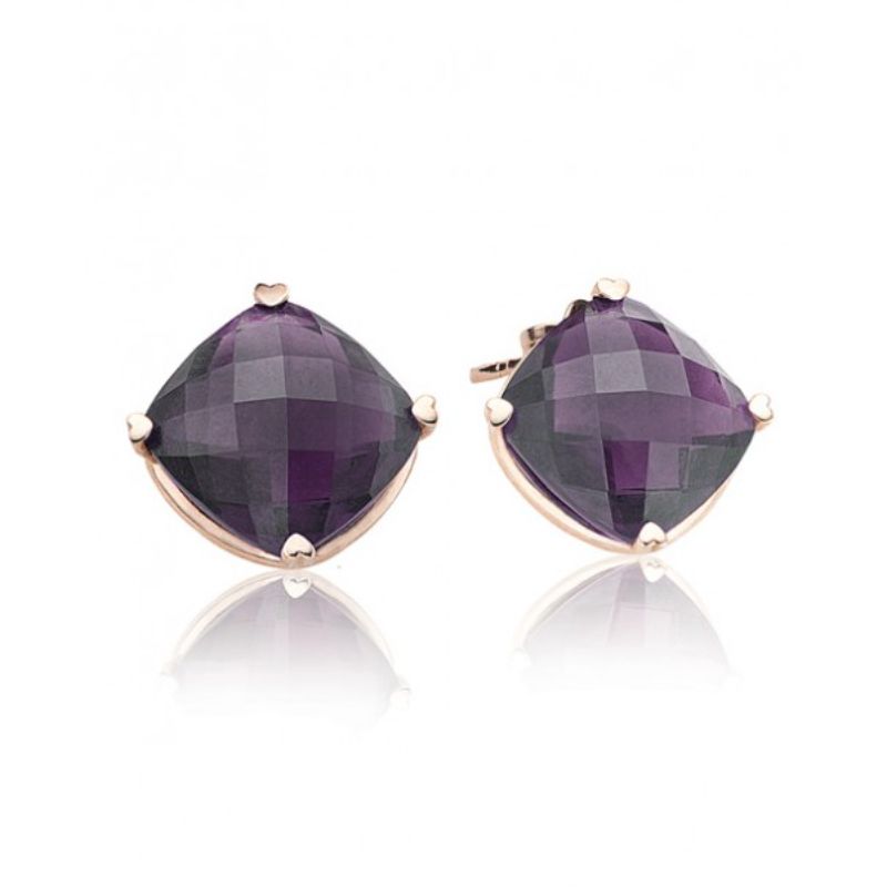 Lisa Nik 18k rose gold Rocks 10mm cushion amethyst stud earrings