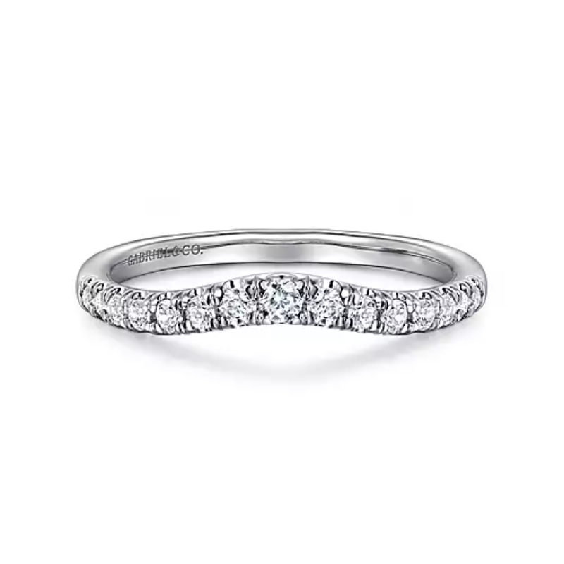 Gabriel & Co 18K White Gold Rhodium Plated Contemporary Curvefrench Pave Halfway Diamond Band