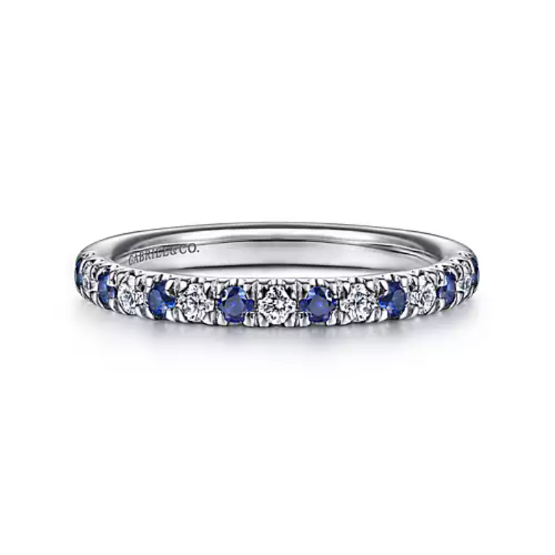 Gabriel & Co 18K White Gold Rhodium Plated Contemporary Halfway Alternating Diamond Band