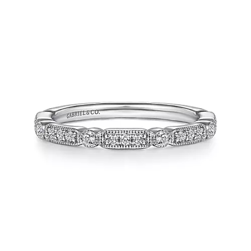 Gabriel & Co 18K White Gold Rhodium Plated Victorian Diamond Station Stackable Anniversary Band