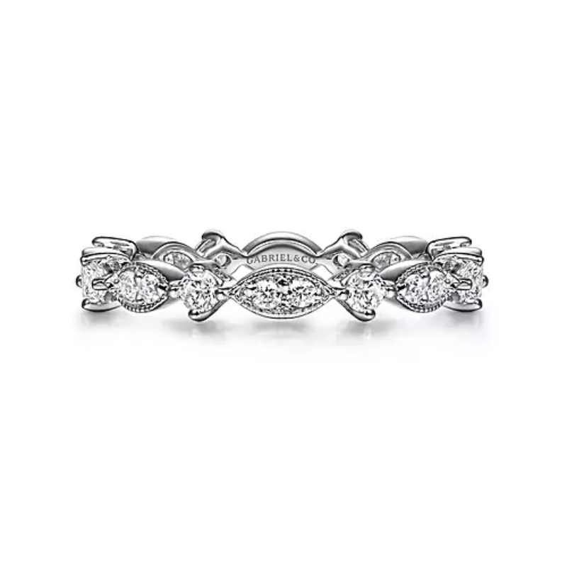 Gabriel & Co 18K White Gold Rhodium Plated Victorian Vintage Inspired Marquise And Round Station Diamond Eternity Band