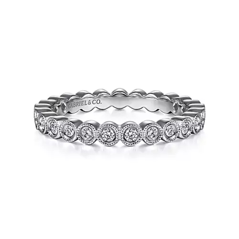 Gabriel & Co 18K White Gold Rhodium Plated Vintage Inspired Bezel Set Diamond Eternity Band