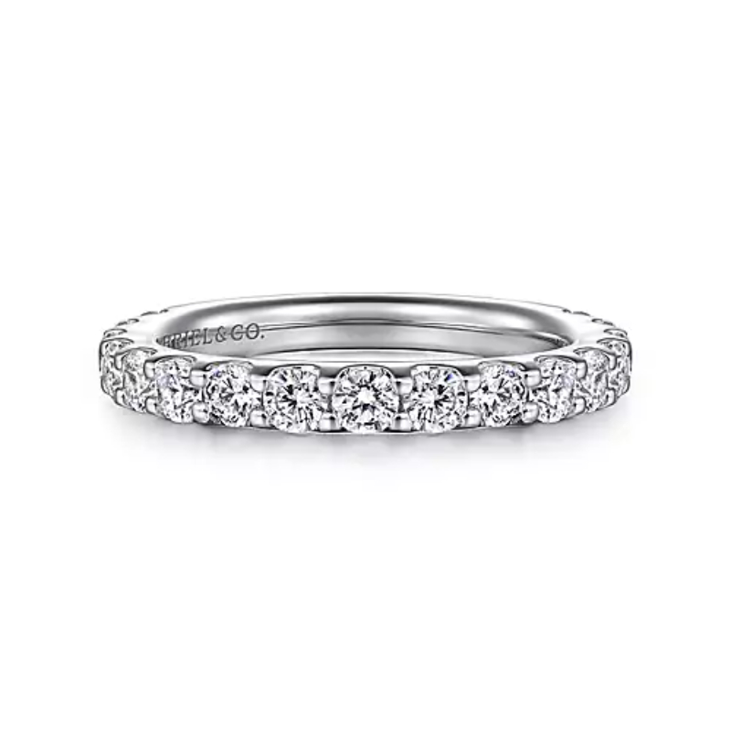 Gabriel & Co 18K White Gold Rhodium Plated Classic Shared Prong 1/2+ Way Diamond Wedding Band