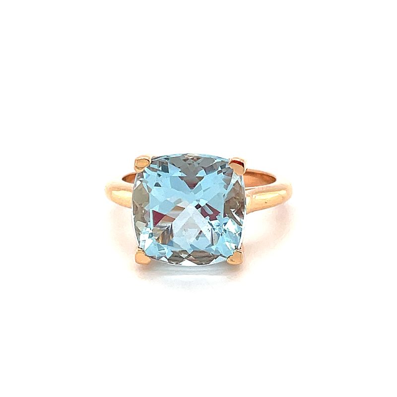 Lisa Nik 18k rose gold Rocks 11mm cushion shape aquamarine ring