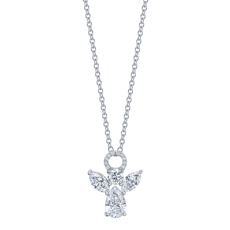 Bachendorf's 18K white gold rhodium plated Diamond angel pendant