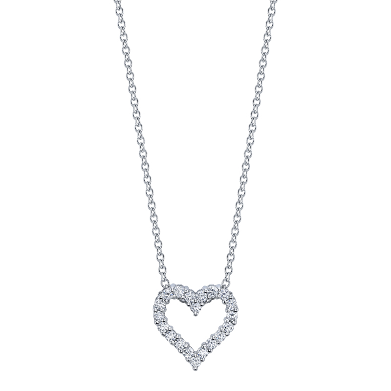 Bachendorf's 18K white gold rhodium plated small diamond heart pendant