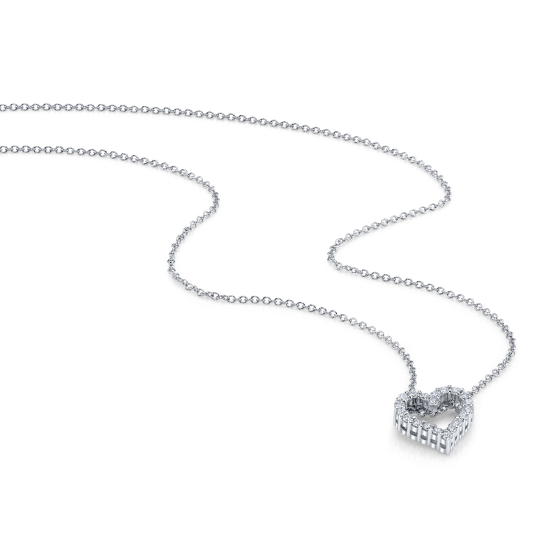 Bachendorf's 18K white gold rhodium plated small diamond heart pendant