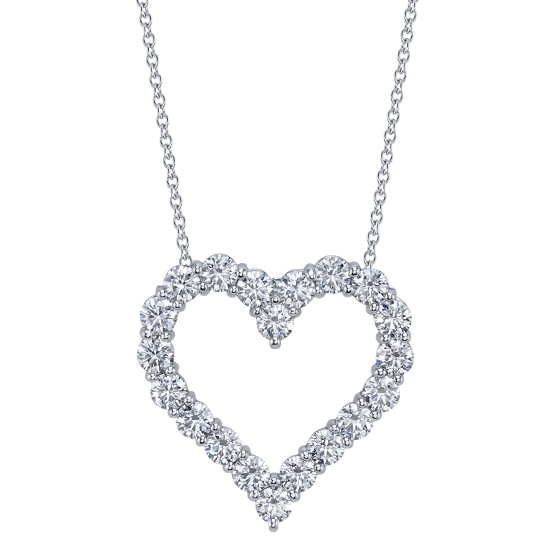 Bachendorf's 18K white gold rhodium plated large open diamond heart pendant