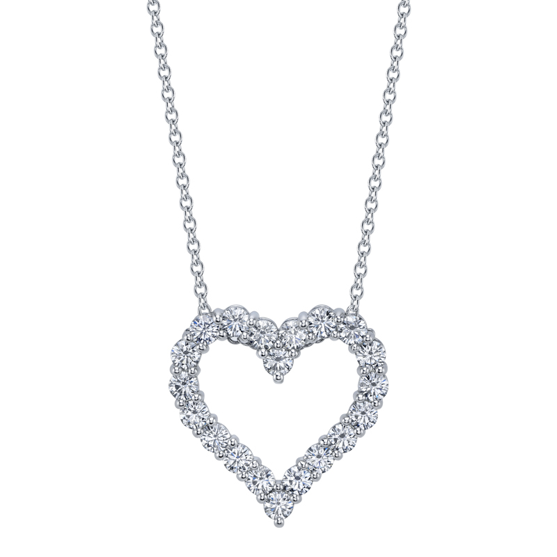 Bachendorf's 18K white gold rhodium plated medium open heart diamond pendant