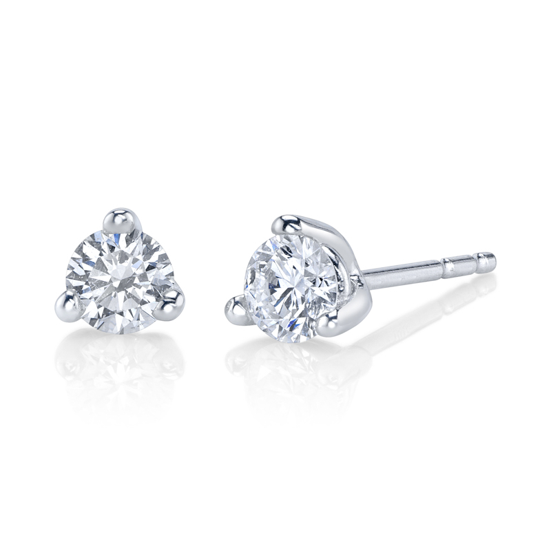 Bachendorf's 14K White Gold Rhodium Plated 3Prong Diamond Stud Earrings