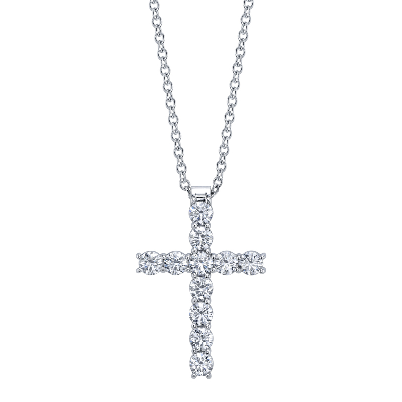 Bachendorf's 18K white gold rhodium plated diamond cross pendant