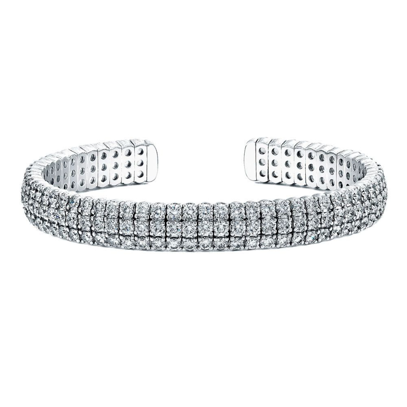 Norman Silverman 18K White Gold Rhodium Plated 3 Row Diamond Cuff Bracelet