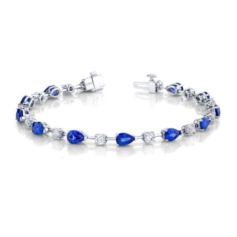 Norman Silverman 18K White Gold Rhodium Plated Sapphire And Diamond Straightline Bracelet